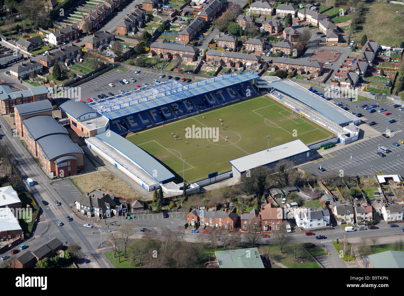 Vue aérienne de Telford United AFC stadium à Telford Shropshire England Uk Banque D'Images