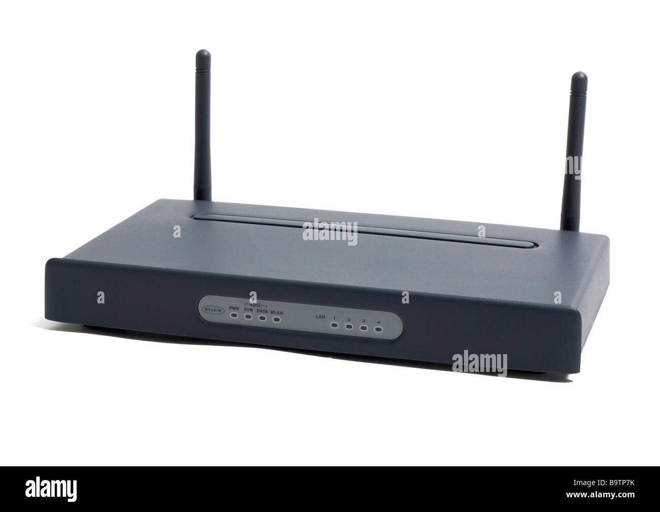 Modem ADSL bleu avec routeur sans fil sur fond blanc Banque D'Images Modem ADSL bleu avec routeur sans fil sur fond blanc Banque D'Images