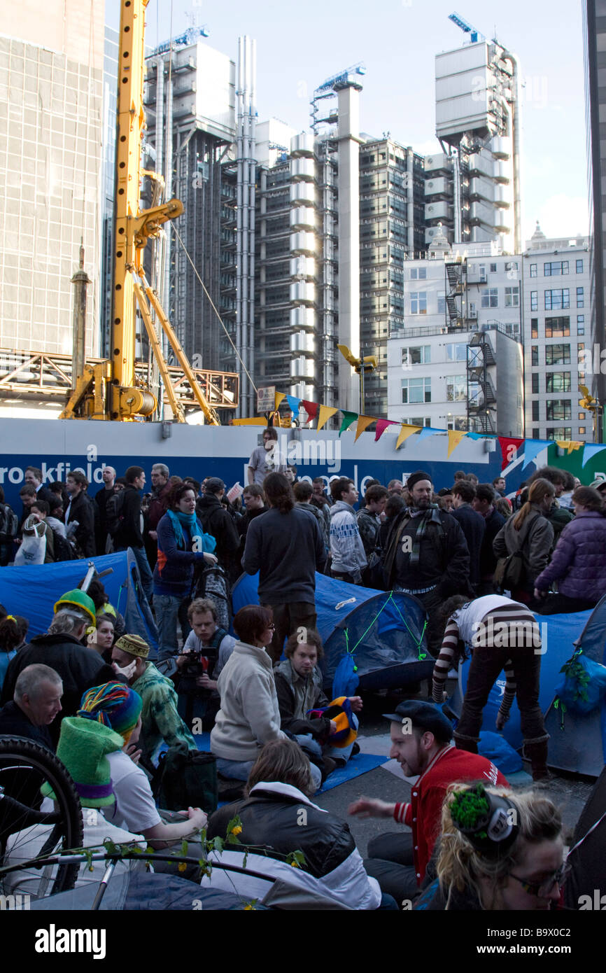 Manifestations au sommet du G20 de Londres UK Ville Bishopsgate Banque D'Images