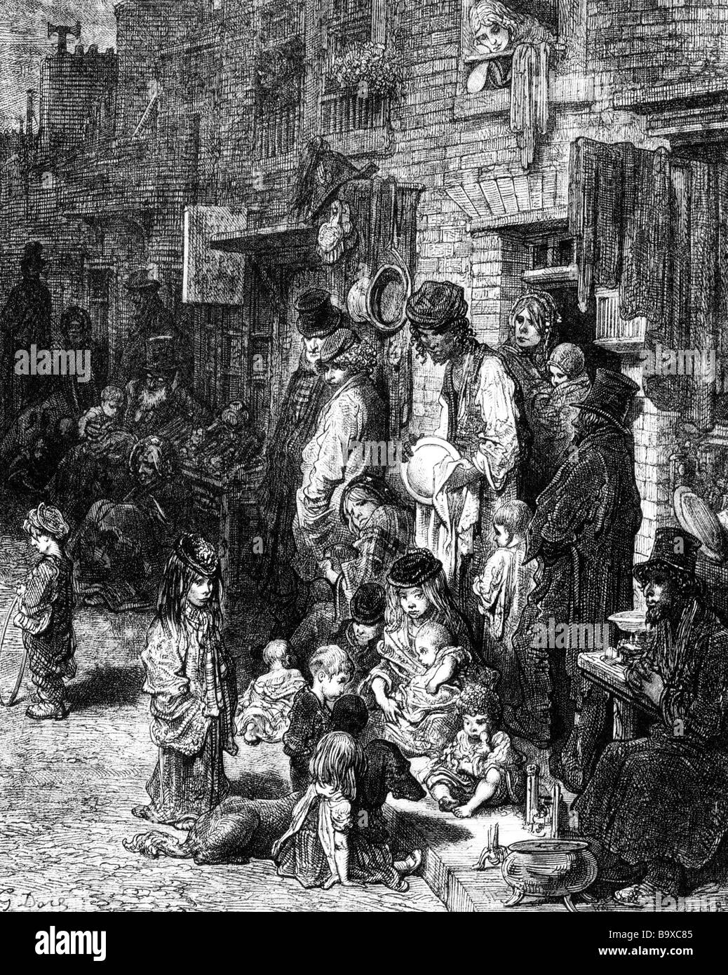 Les taudis de Londres en 1872 dans le quartier de Whitechapel Banque D'Images