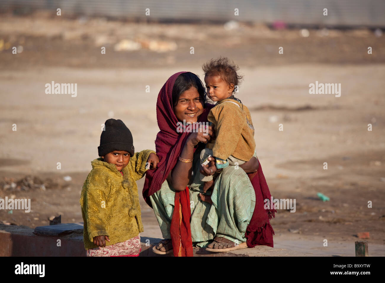 Famille sans abri à Delhi Inde Banque D'Images