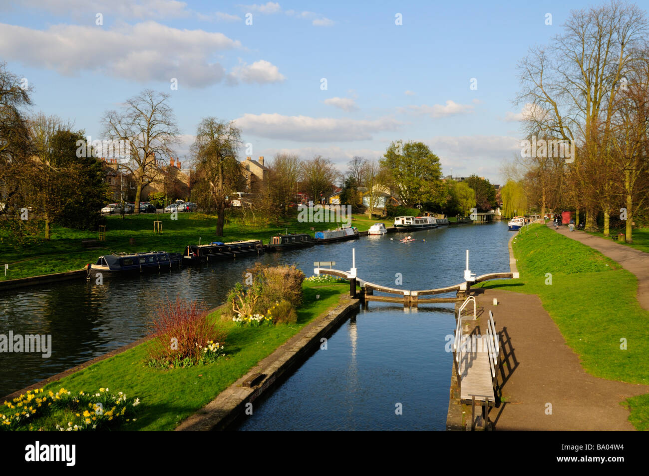 Rivière Cam Lock Jésus à Cambridge en Angleterre Uk Banque D'Images