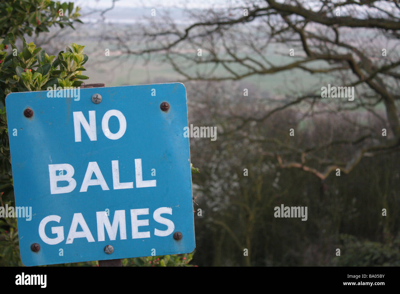 Un panneau dans un paramètre de jardins publics affichant "No Ball jeux' Banque D'Images