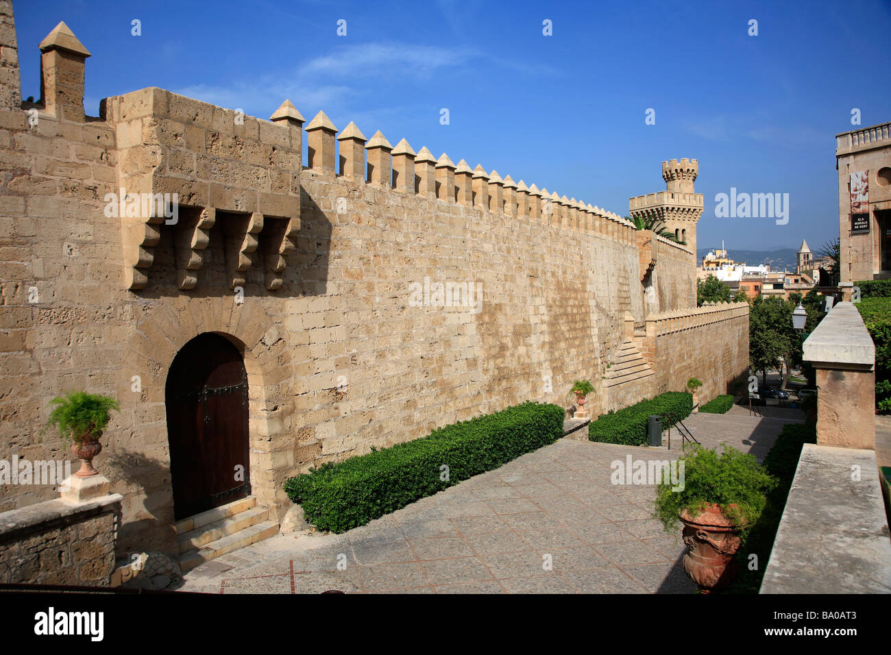 Murs en pierre de la ville la cathédrale de l'île de Majorque Palma de Majorque Baléares Mer Méditerranée Espagne Banque D'Images