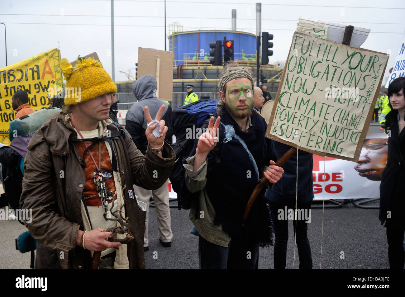 Manifestant à Londres pendant le sommet du G20 - 2 avril. 2009 Banque D'Images