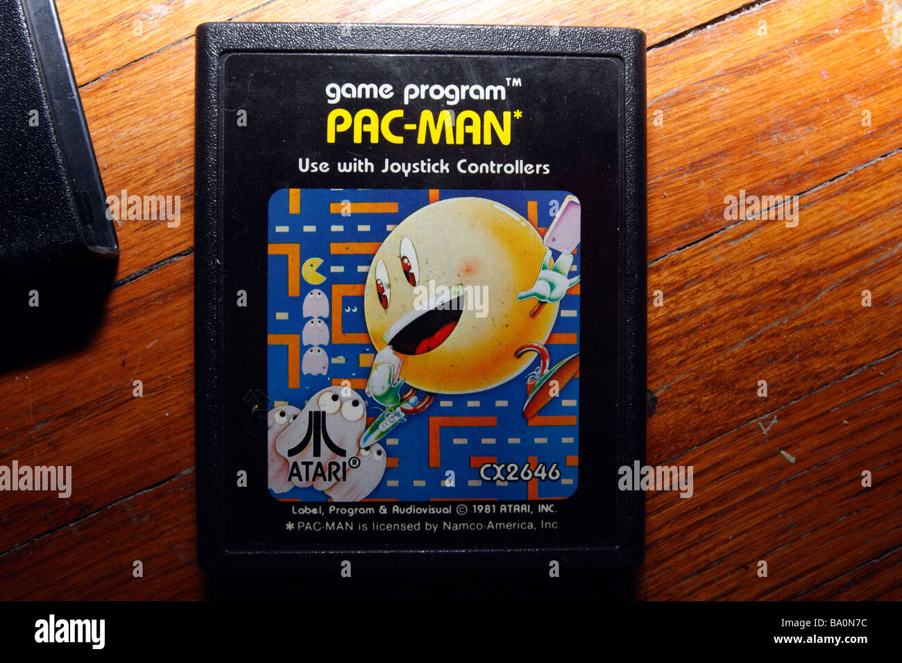 PAC MAN Atari en plastique noir cartouche de jeu. Banque D'Images