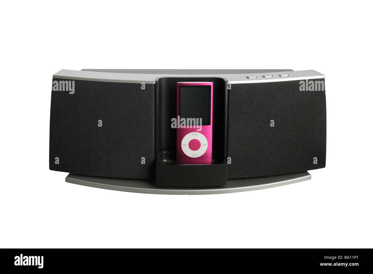 Pink Apple Ipod dock de haut-parleur system Banque D'Images