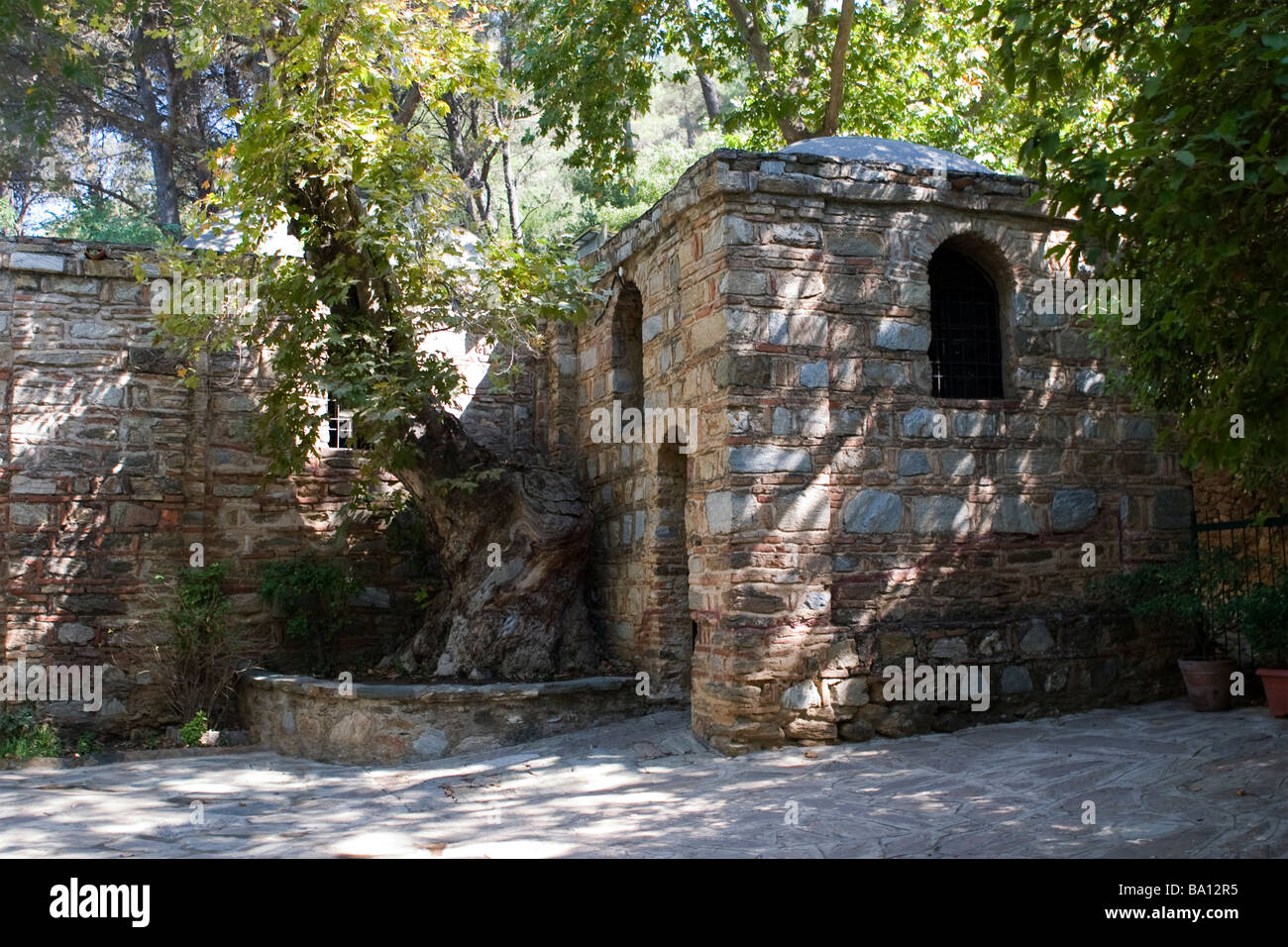 Maison originale et chapelle de la Vierge Marie près d'Éphèse, en Turquie. Banque D'Images