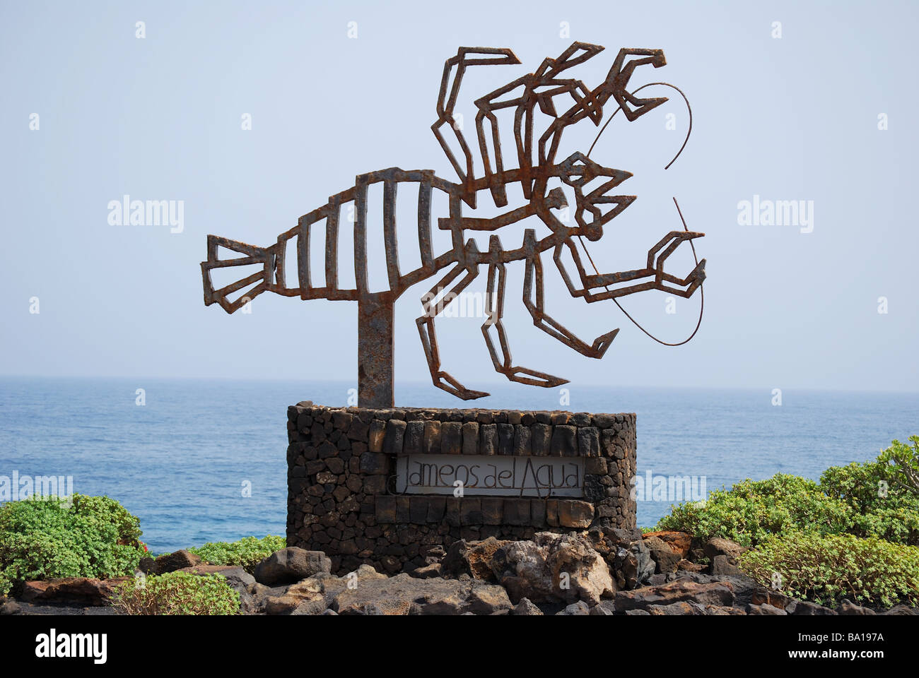 Panneau de sculpture de homard, Jameos del Agua, Arrietta, province de Las Palmas, Lanzarote, îles Canaries, Espagne Banque D'Images