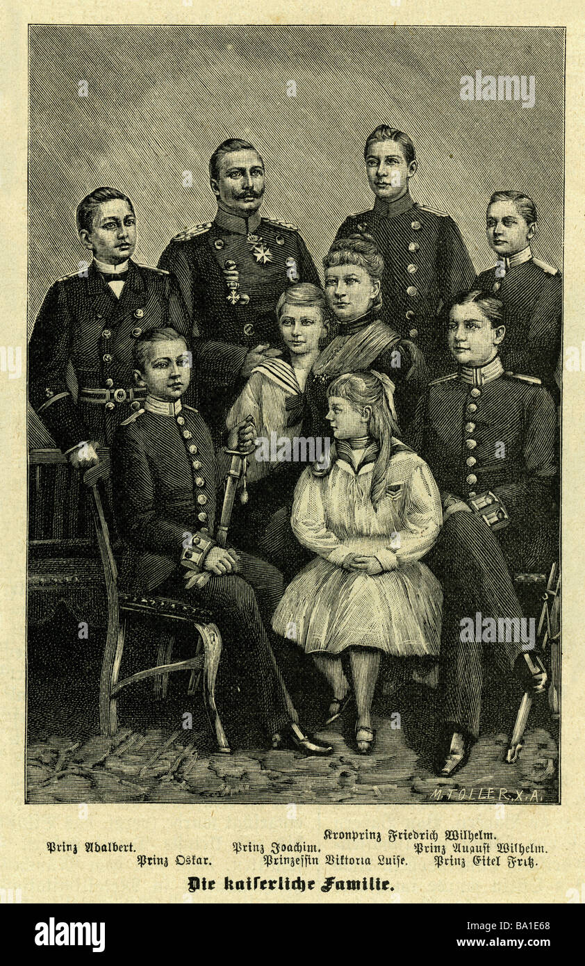 William II, 27.1.1859 - 4.6.1941, l'empereur allemand 15.6.1888 - 9.11.1918, en famille, gravure sur bois par M. Toller, vers 1898, H Banque D'Images