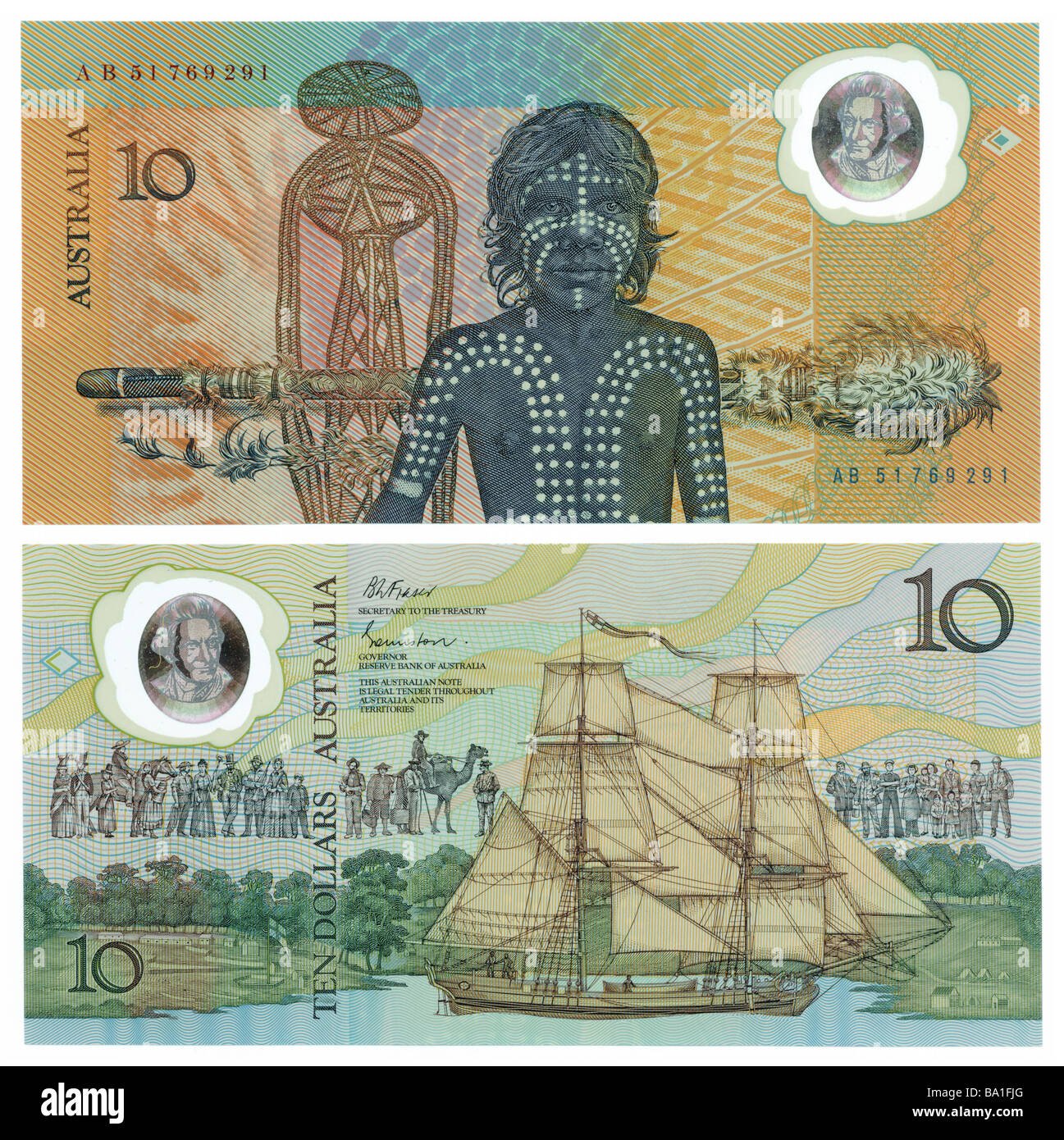 10 $ Billets australiens faite d'un substrat de polymère fibreux. Banque D'Images