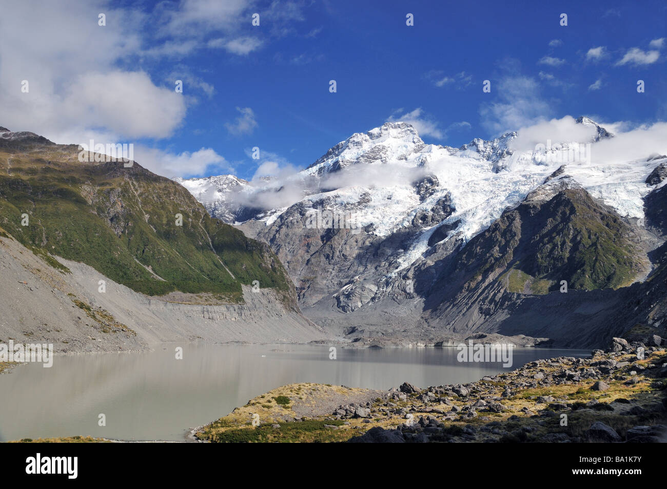 Mueller lac près de village du Mt Cook en Nouvelle Zélande Banque D'Images