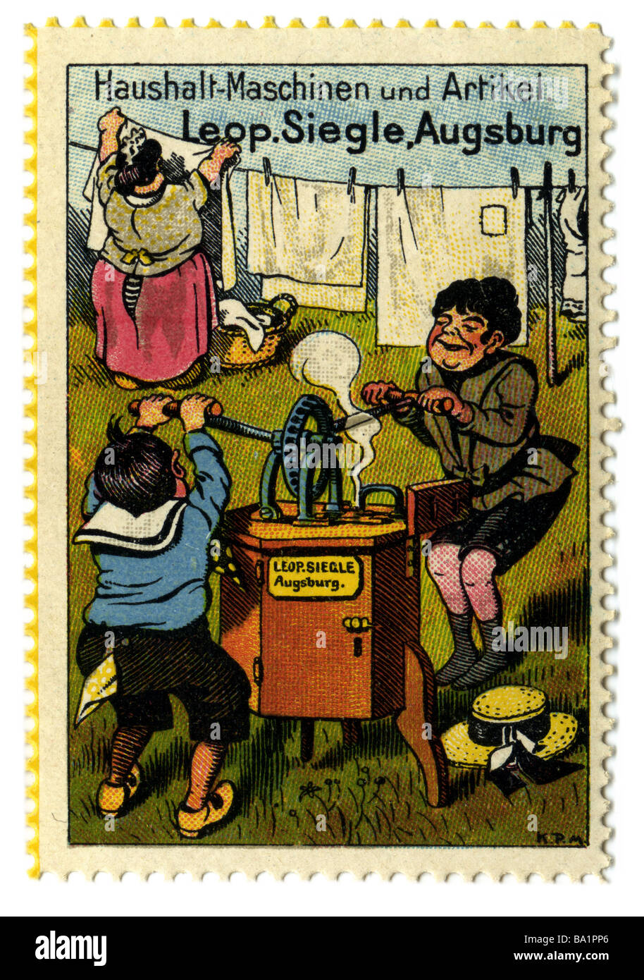 Publicité, timbres, produits ménagers de machines par Leopold Sigle Augsburg, Allemagne, vers 1910, Banque D'Images