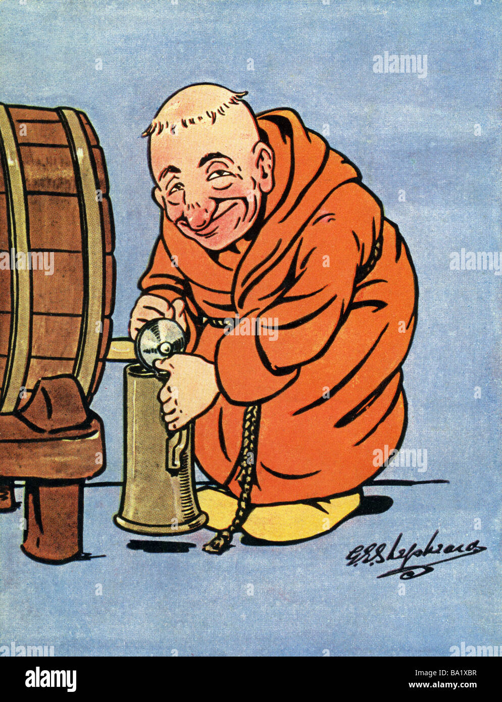Alcool, bière, bière à tartier de moine, caricature, dessin de Shepherd, carte postale de Raphaël Tuck et fils, estampillé 12.6.1916, Banque D'Images