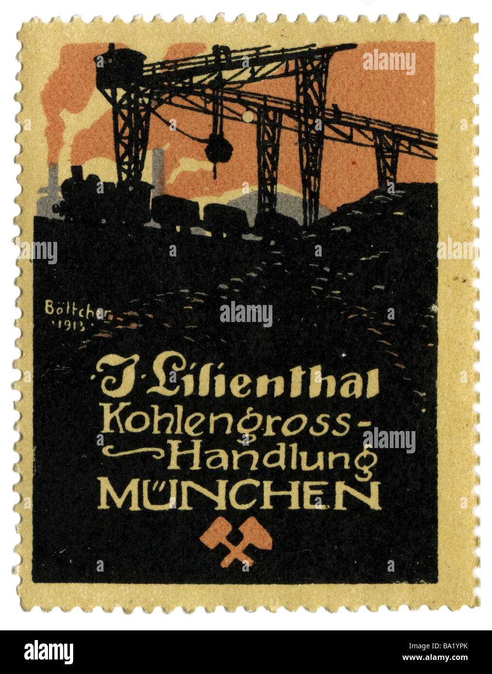 Publicité, timbres, commerce du charbon Lilienthal, Munich, Allemagne, vers 1910, Banque D'Images