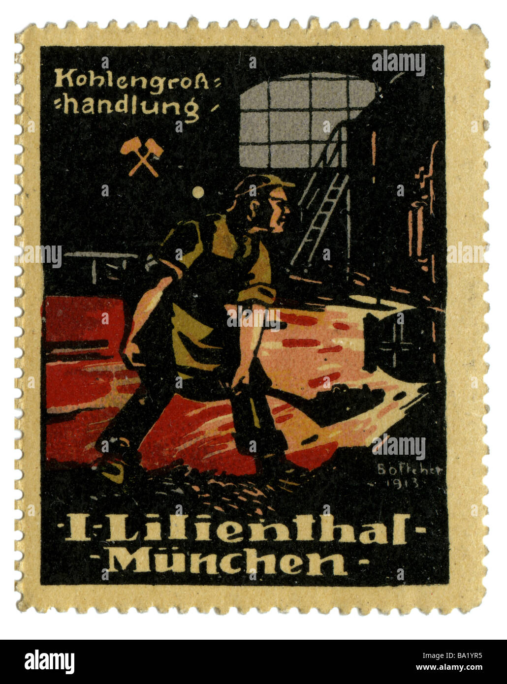 Publicité, timbres, commerce du charbon Lilienthal, Munich, Allemagne, vers 1910, Banque D'Images