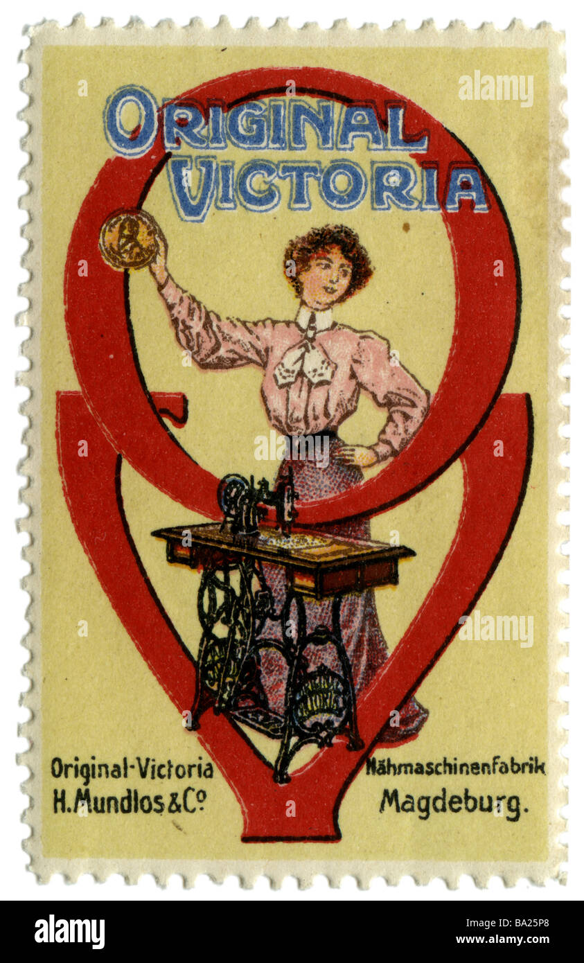 Publicité, timbres, Machine À coudre Victoria Originale, Nähmaschinenfabrik Magdeburg, Allemagne, vers 1910, Banque D'Images