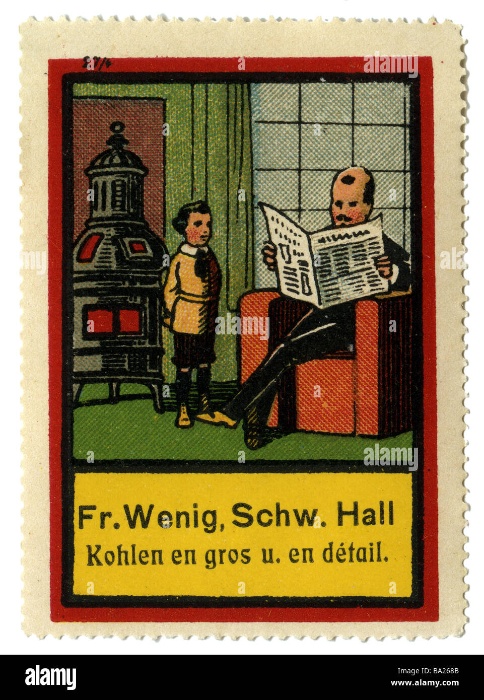 Publicité, timbres, commerce du charbon FR. Wenig, Schwabaian Hall, Allemagne, Vers 1910, Banque D'Images