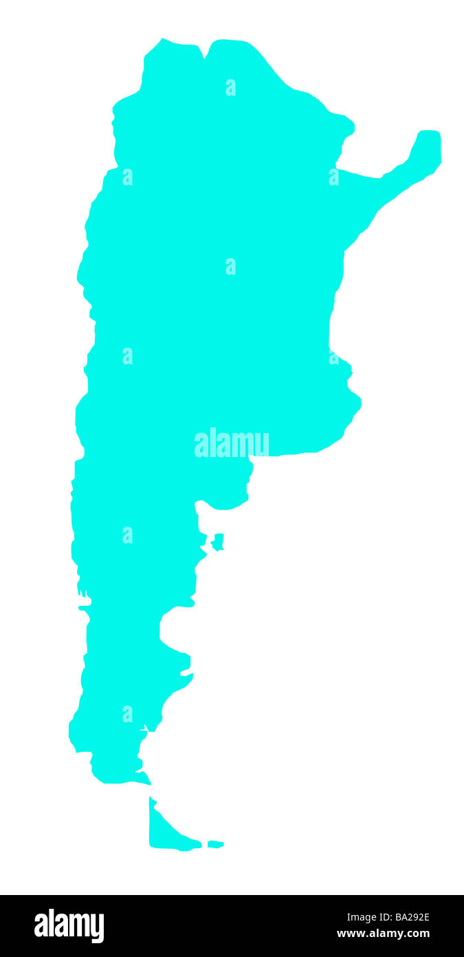 Carte du pays de l'Argentine en turquoise isolé sur fond blanc Banque D'Images