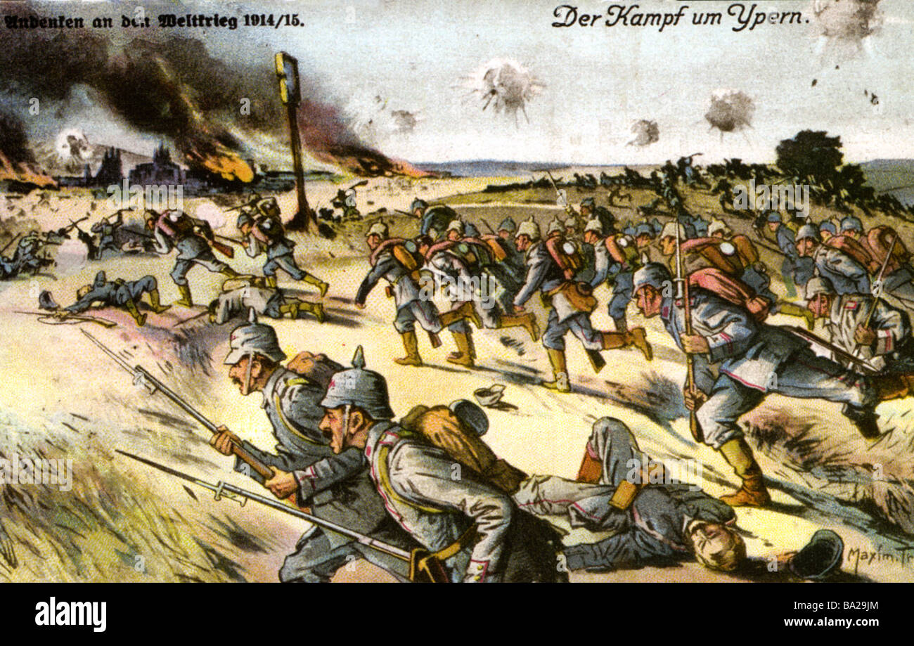 Bataille d'YPRES, comme indiqué sur une carte postale allemande qui mentionne deux batailles là comme Bataille d'Ypres 1914/1915 Banque D'Images