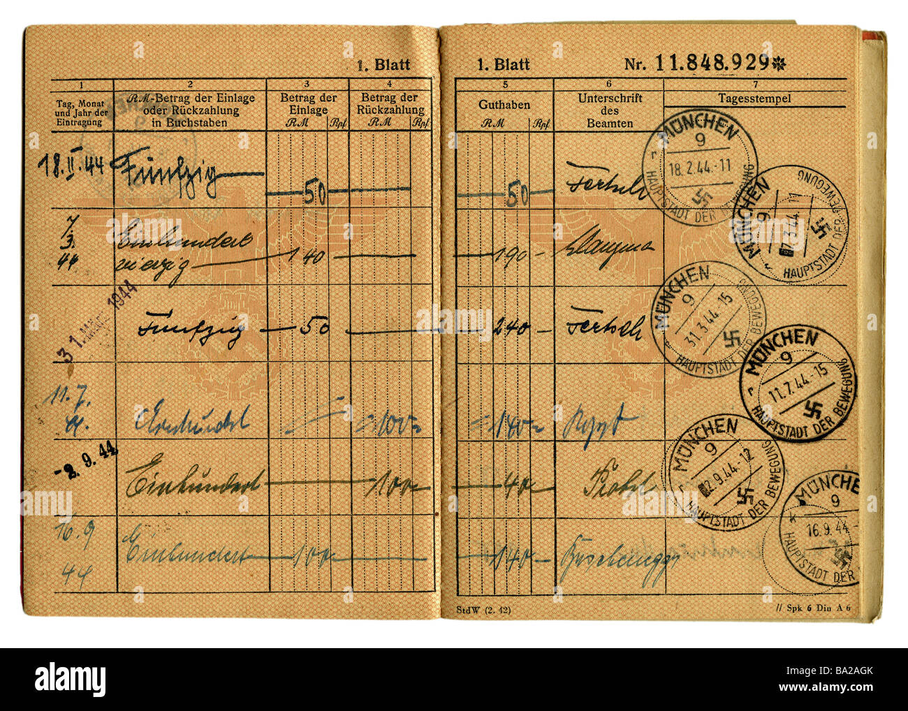 Argent / finance, livre de banque d'épargne, Deutsche Reichspost (Bureau de poste allemand impérial), Munich, vers 1943, Banque D'Images