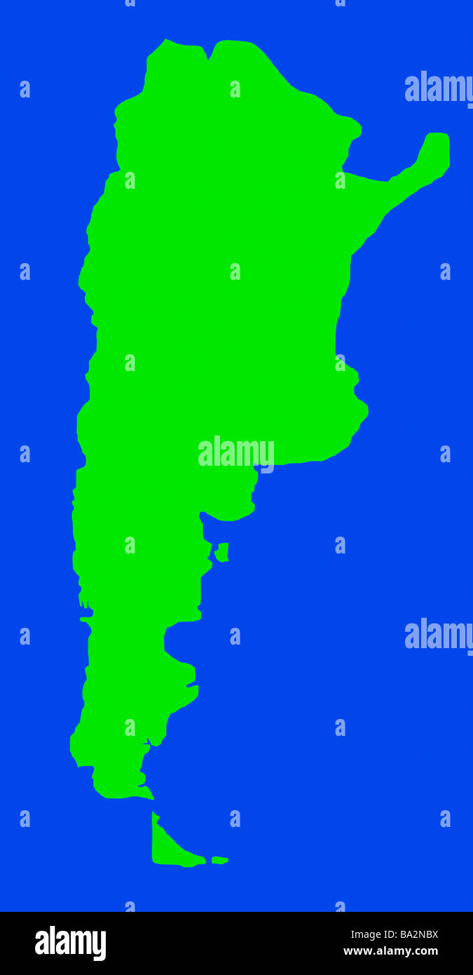 Carte du pays de l'Argentine en vert isolé sur fond blanc Banque D'Images