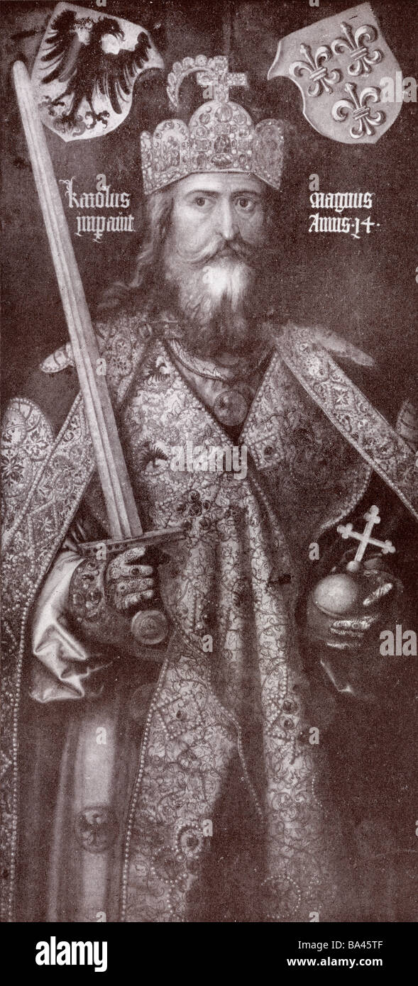 Charlemagne, Carolus Magnus ou Karolus Magnus, signifiant Charles le Grand, 742 - 814. Roi des Francs. Banque D'Images