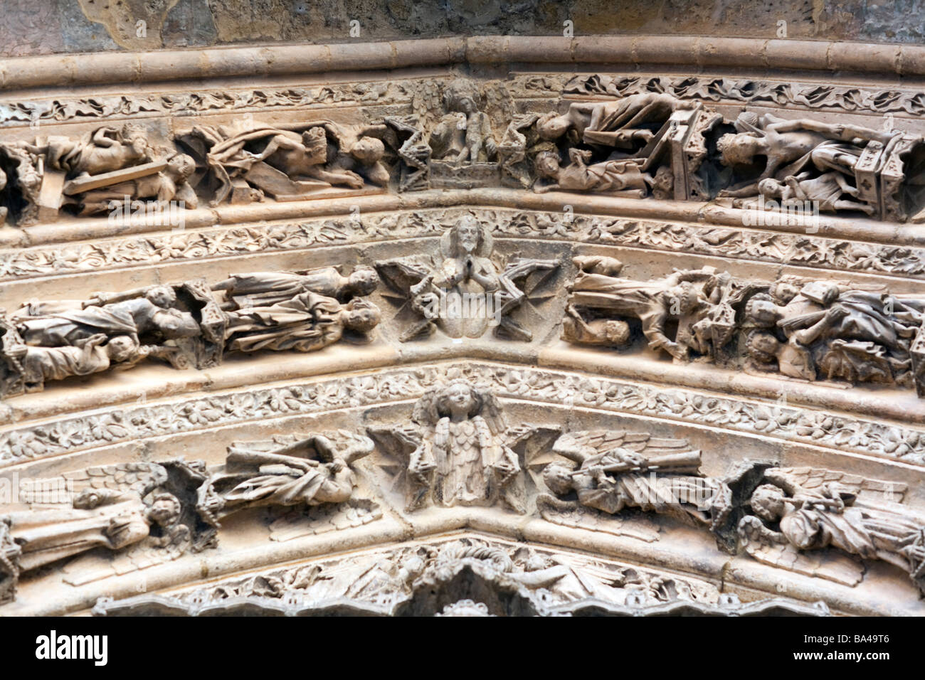 Sculptures gothiques de la cathédrale Façade ouest ville de Leon communauté autonome de Castille et Leon le nord de l'Espagne Banque D'Images