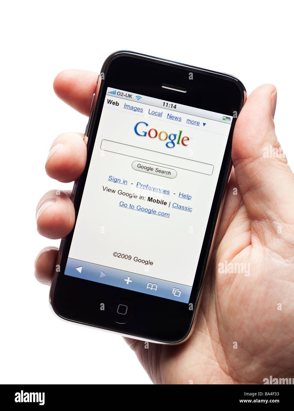 Téléphone intelligent smartphone iPhone téléphone mobile montrant le moteur de recherche Google site mobile Banque D'Images