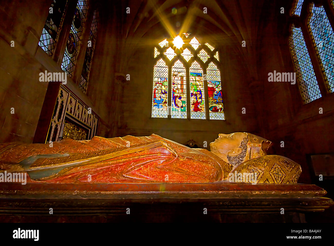 Wells Cathedral et la tombe de Jean Drockensford angleterre Somerset Banque D'Images