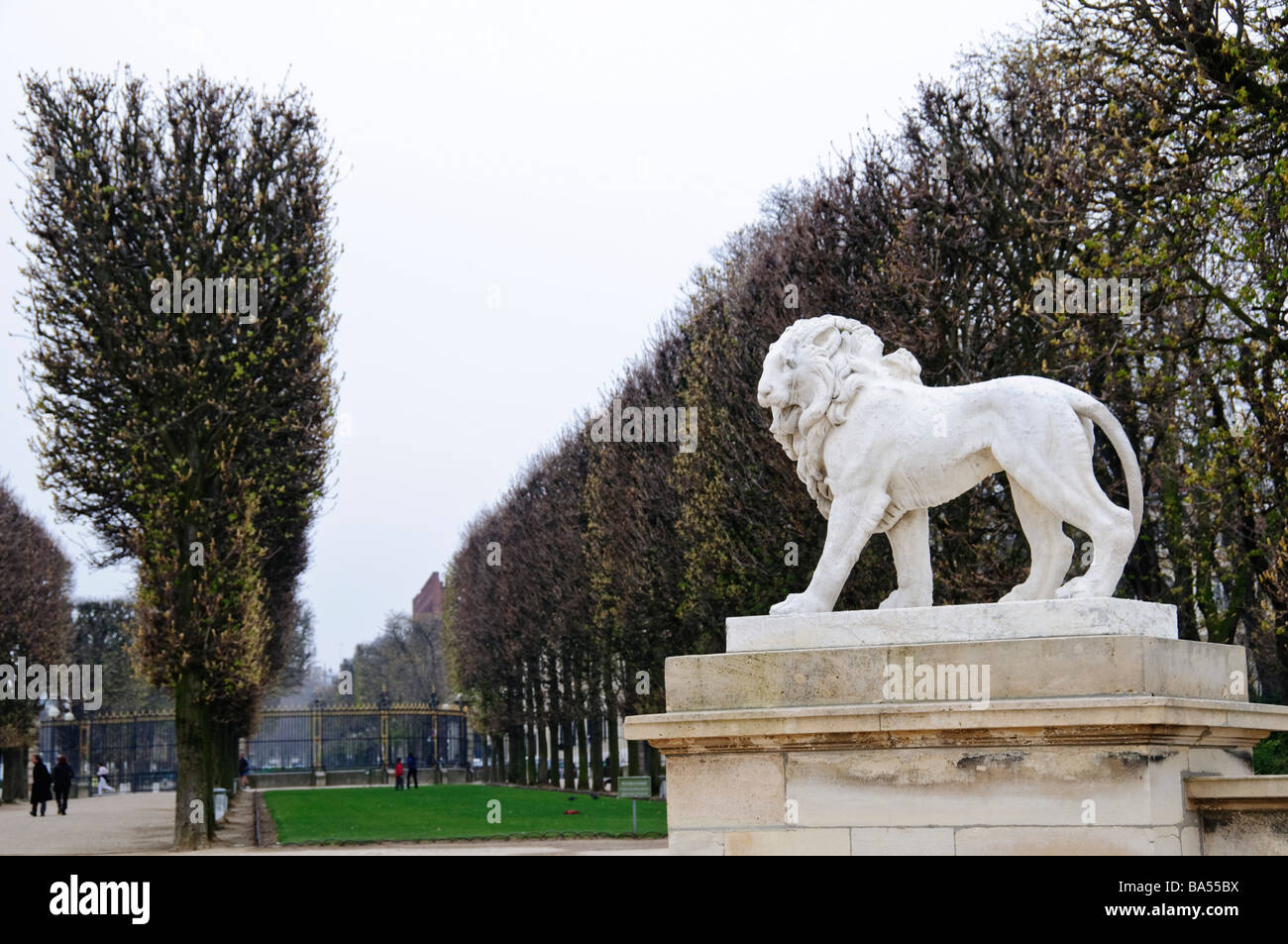 PARIS, France - des statues et des arbres dans le Jardin du Luxembourg, Paris, adjacent au Sénat. Banque D'Images