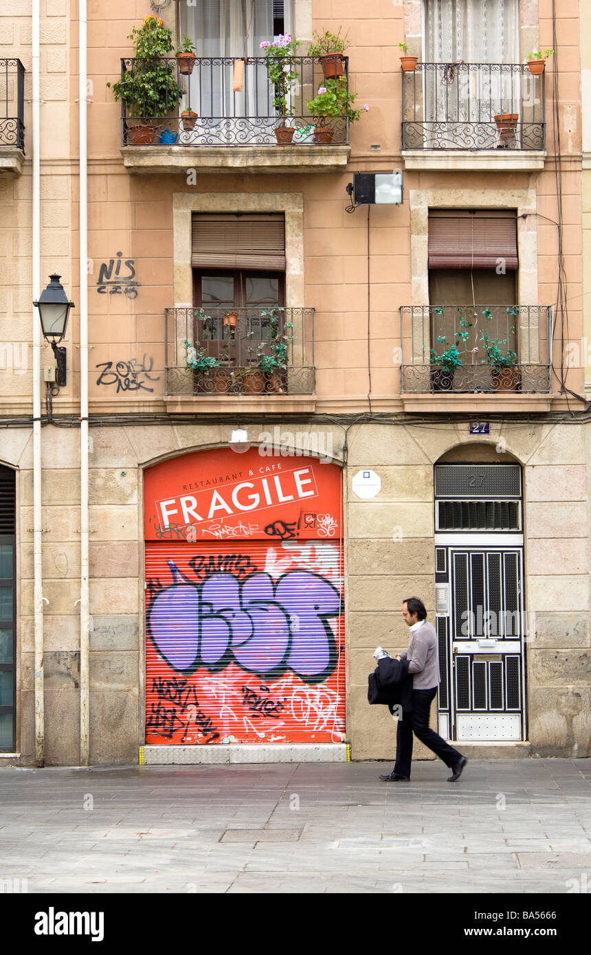 L'homme et de l'écriture Graffiti Barcelone Catalogne Espagne Banque D'Images
