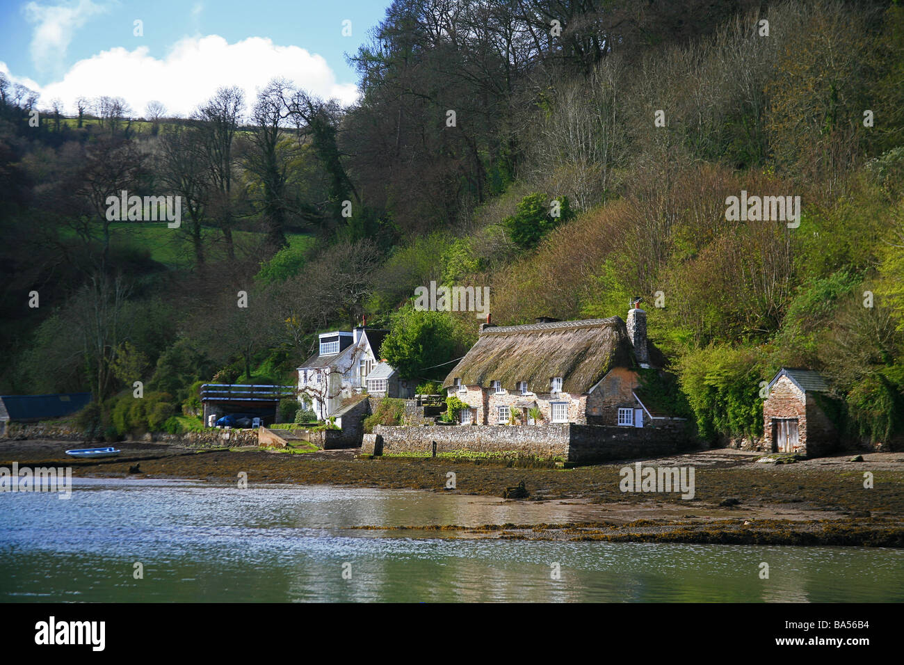 Riverside cottage à Dittisham sur la rivière Dart, Devon, England, UK Banque D'Images