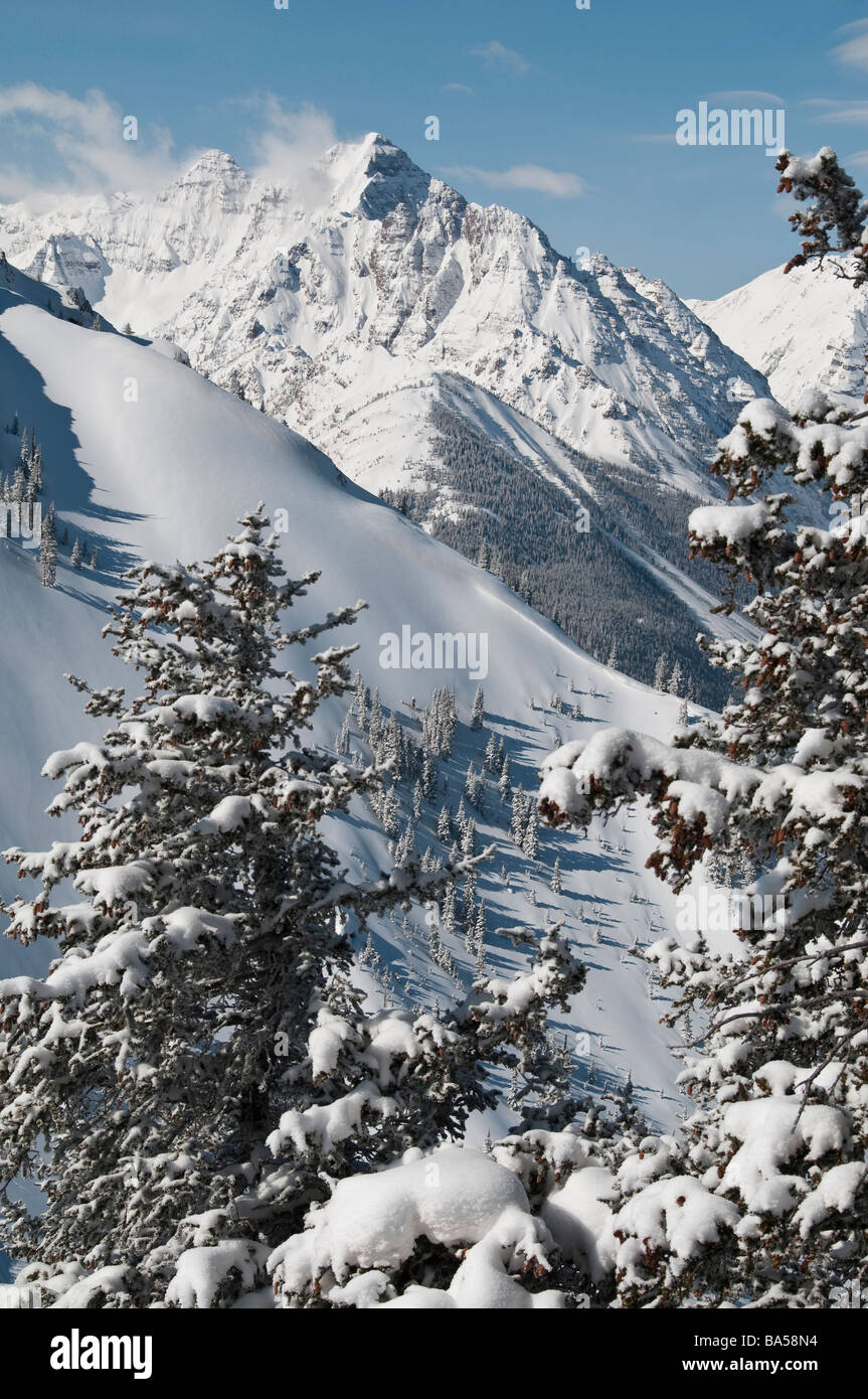 Pyramid Peak à partir du haut de la Loge Peak, Aspen Highlands Ski Area, Aspen, Colorado. Banque D'Images