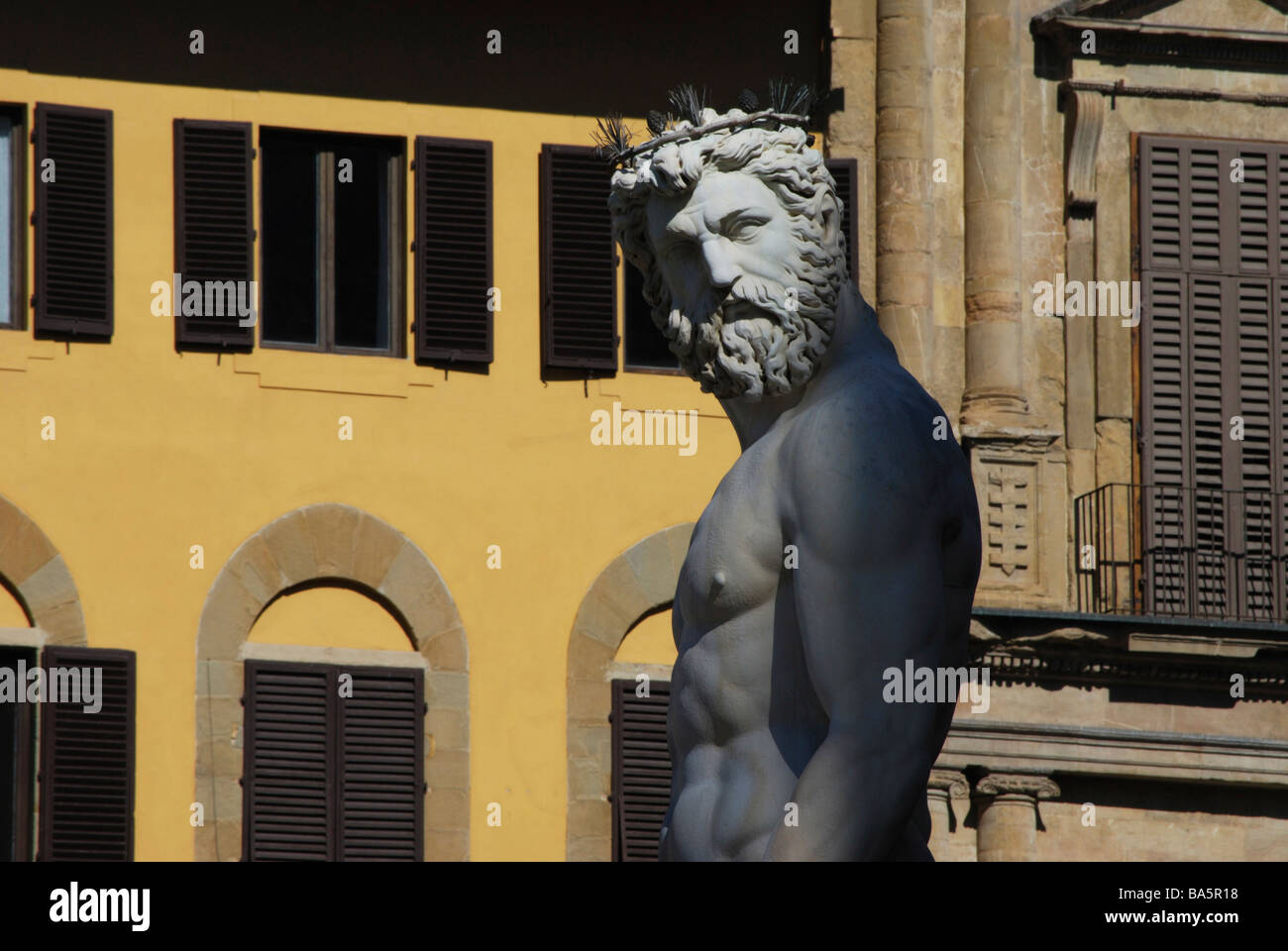 Détail, la Fontaine de Neptune par Bartolomeo Ammannati, Piazza della Signoria, Florence, Italie Banque D'Images