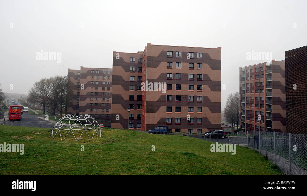 Le conseil de Swanborough s'évase sur le domaine de Whitehawk à Brighton Sussex, Royaume-Uni Banque D'Images