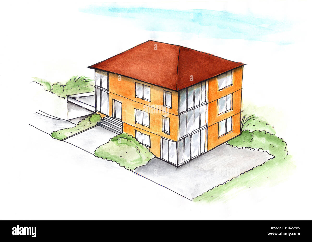 Illustration Augmenter Family House Aquarelle Dessin Croquis Maison Villa Architecture Dessin Symbole Dream Chambre Chambre Photo Stock Alamy