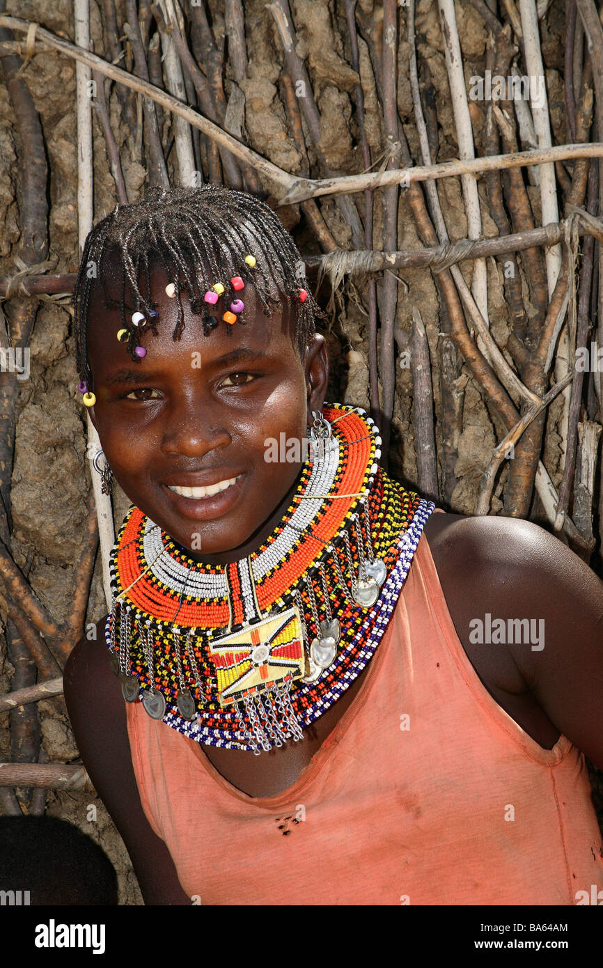 Turkana-Frau-cou Kenya modèles bijoux portrait aucune presse pas librement f. Des titres de magazines 02/07 rb/14.11.06 Afrique cordes Banque D'Images