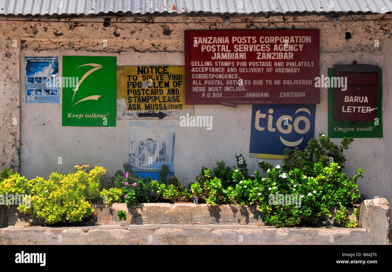 Bureau de poste, Jambiani Village, Zanzibar, Tanzanie, Afrique, Banque D'Images