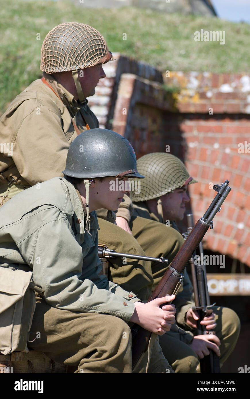 Les soldats américains à WW2 reenactment à Fort Nelson, Hampshire Banque D'Images