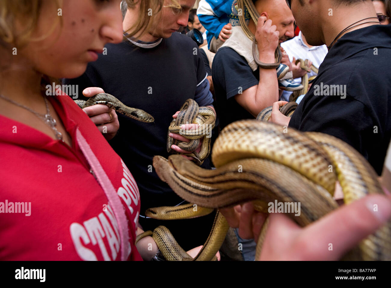 L'Italie, les Abruzzes, Cocullo, les Serpari (serpent) fête religieuse Banque D'Images