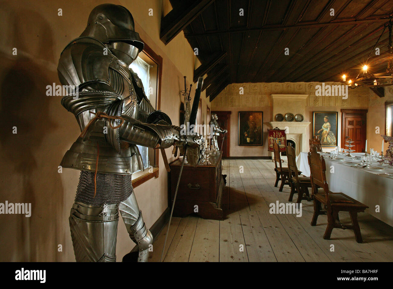 Salle de banquets, Burg Falkenstein, château médiéval, Harz, Sachsen-Anhalt, Allemagne Banque D'Images