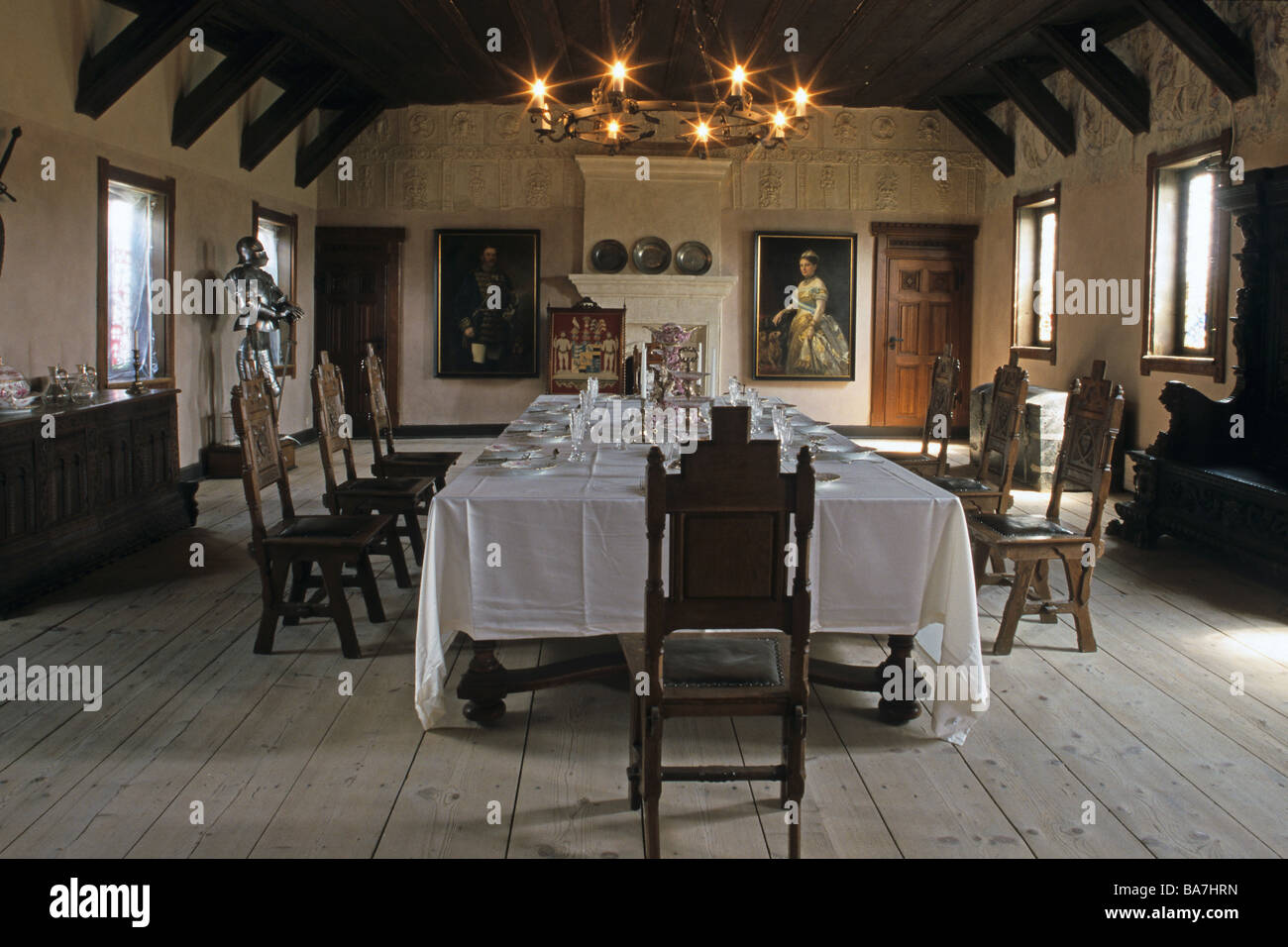 Salle de banquets, Burg Falkenstein, château médiéval, Harz, Sachsen-Anhalt, Allemagne Banque D'Images