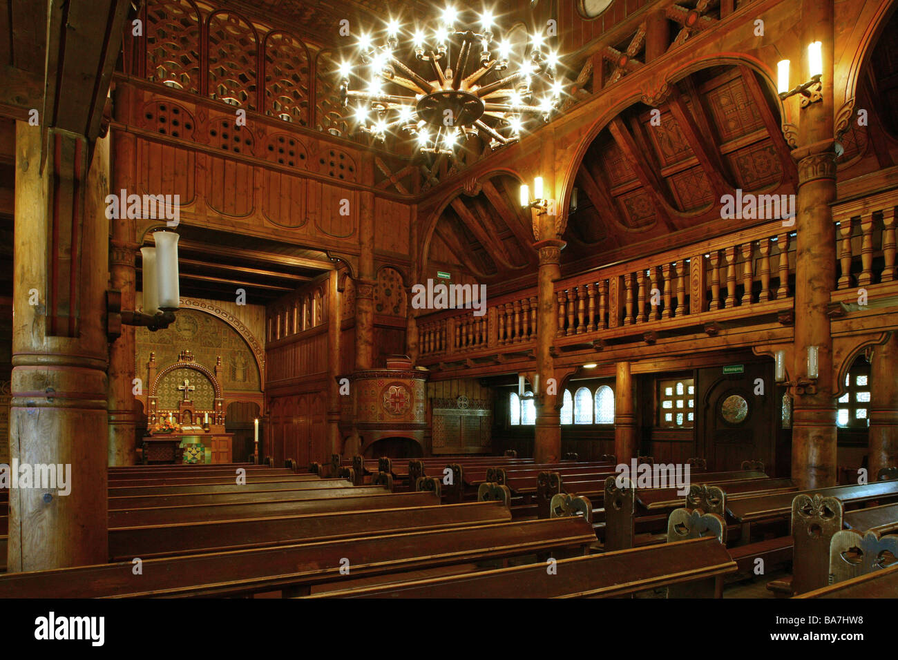 L'intérieur, Gustav-Adolf-Stabkirche, Hahnenklee, Harz, Basse-Saxe, Allemagne du nord Banque D'Images