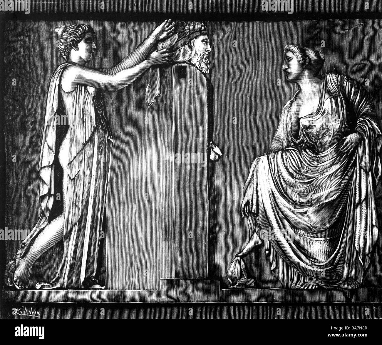 Hermes, (lat. Mercurius), divinité grecque, messager, comme Hermes Trismegitos, fondateur de l'alchimie, admiré par deux femmes, soulagement, Glyptothek Munich, Allemagne, Banque D'Images
