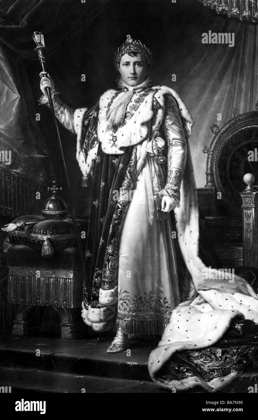 Napoléon I, 15.8.1769 - 5.5. 1821, Empereur des Français 2.12.1804 - 22.6.1815, pleine longueur en couronnement regalia, peinture de Gérard François Baroni (1770 - 1837), Dresde, , Banque D'Images