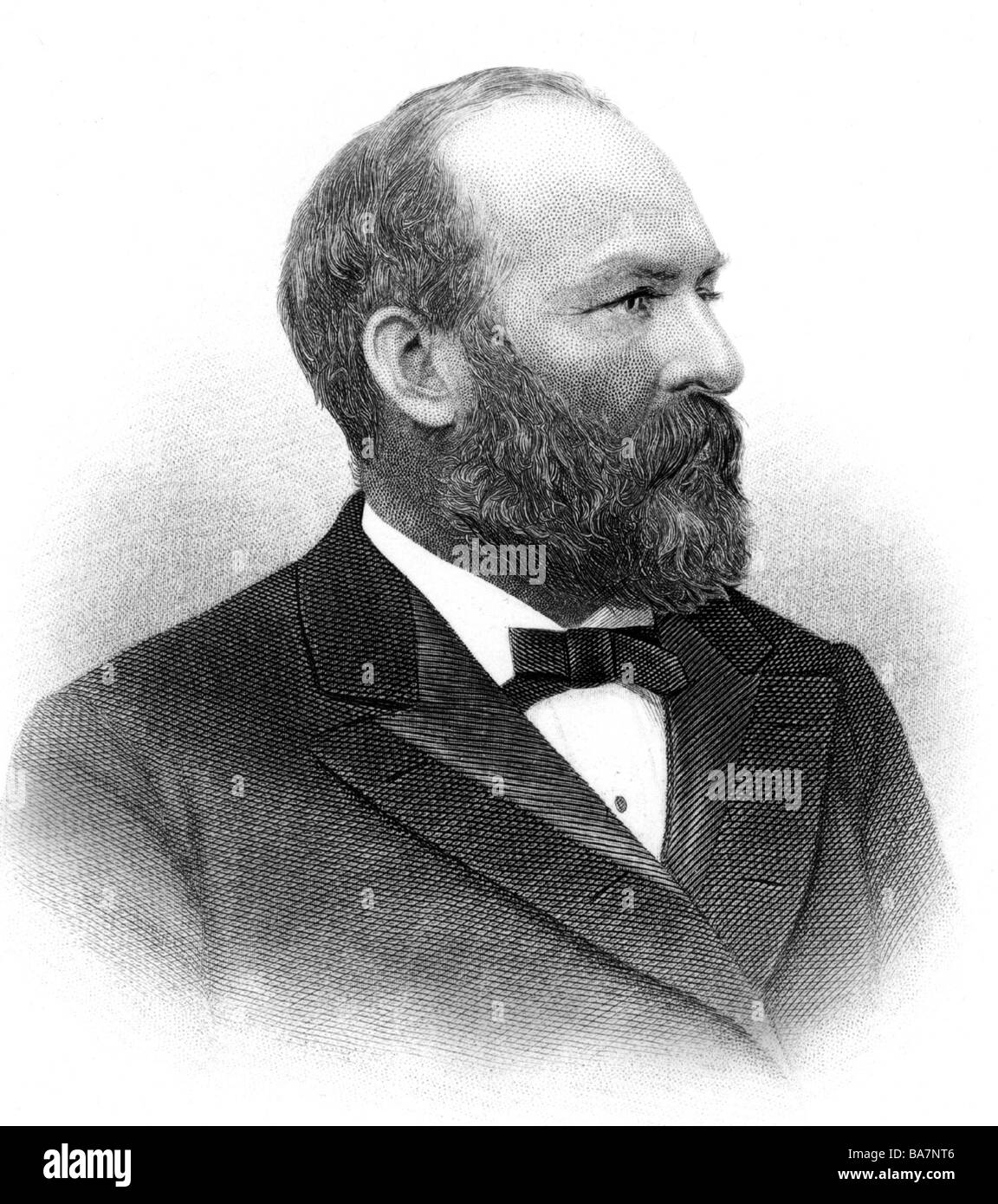 Garfield, James A., 19.11.1831 - 19.9.1881, politicien américain (Rép.) 20ème Präsident du der USA 4.3.1881 - 19.9.1885, portrait, gravure de bois, vers 1890, , Banque D'Images