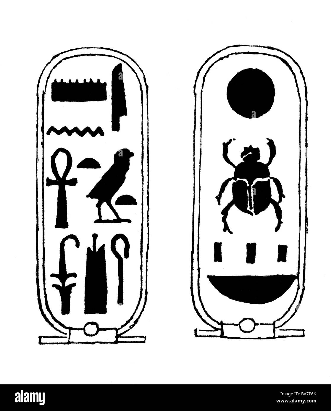 Toutankhamun, roi d'Egypte, 1333 - 1323 av. J.-C., 18ème dynastie, son nom dans la cartouche, dessin, Banque D'Images