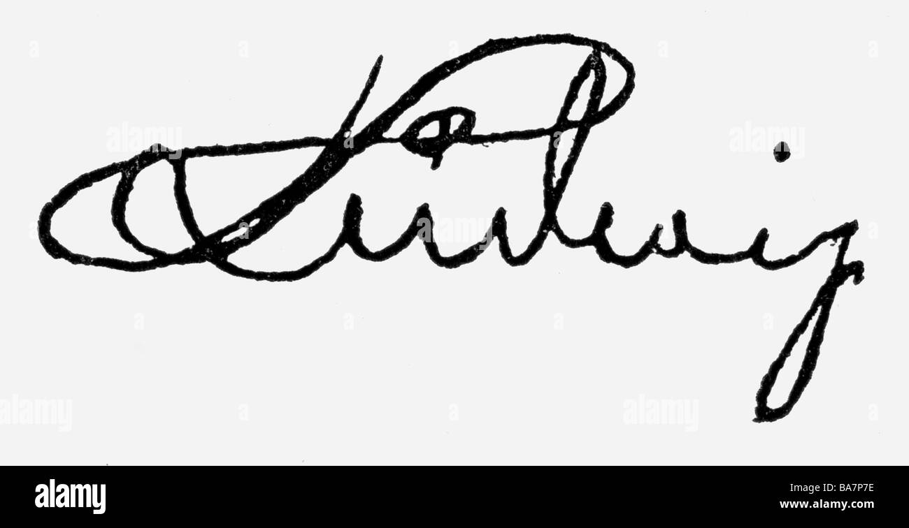 Louis I, 25.8.1786 - 29.2.1868, roi de Bavière 16.2.1825 - 20.3.1848, signature, Banque D'Images