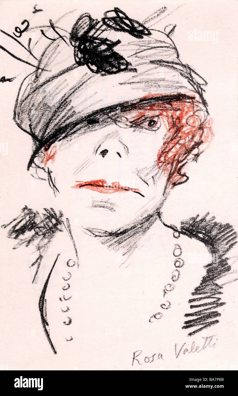 Valetti, Rosa, 17.10.1878 - 10.12.1937, actrice allemande, portrait, dessin au charbon de couleur, avec signature, Banque D'Images